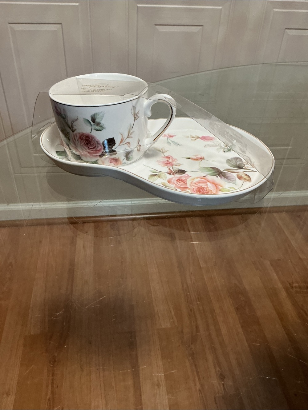 Grace Teaware Fine Porcelain Teacup & Snack Plate Magnolia &  Birds Pink New